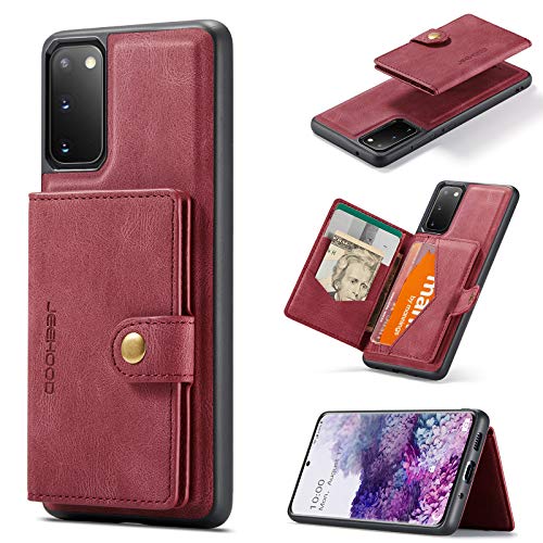 HERCN PU Ledertasche für Samsung Galaxy S20 6.2"; Abnehmbarer Kartenhalter mit MagSafe-Technologie - Ständer - Funktionale Handyhülle mit einzigartiger magnetischer Kleiner Geldbörse (Rot) von HERCN