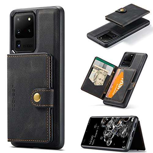 HERCN PU Ledertasche für Samsung Galaxy S20 Ultra; Abnehmbarer Kartenhalter mit MagSafe-Technologie - Ständer - Funktionale Handyhülle mit einzigartiger magnetischer Kleiner Geldbörse (Schwarz) von HERCN