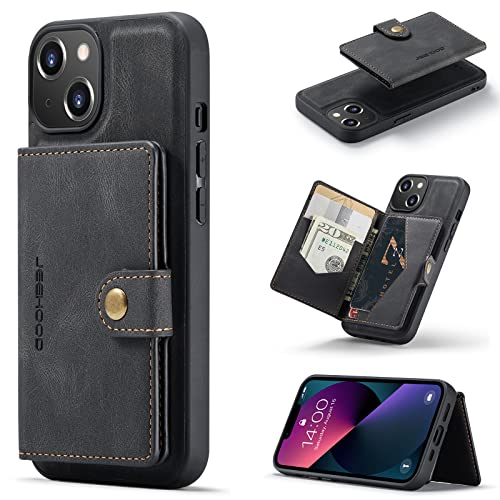 HERCN PU Ledertasche für iPhone 13 Mini 5.4"; Abnehmbarer Kartenhalter - Ständer - Funktionale Handyhülle mit einzigartiger magnetischer Kleiner Geldbörse (Schwarz) von HERCN