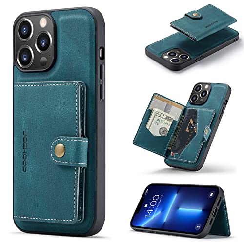 HERCN PU Ledertasche für iPhone 13 Pro Max 6.7"; Abnehmbarer Kartenhalter - Ständer - Funktionale Handyhülle mit einzigartiger magnetischer Kleiner Geldbörse (Blau) von HERCN