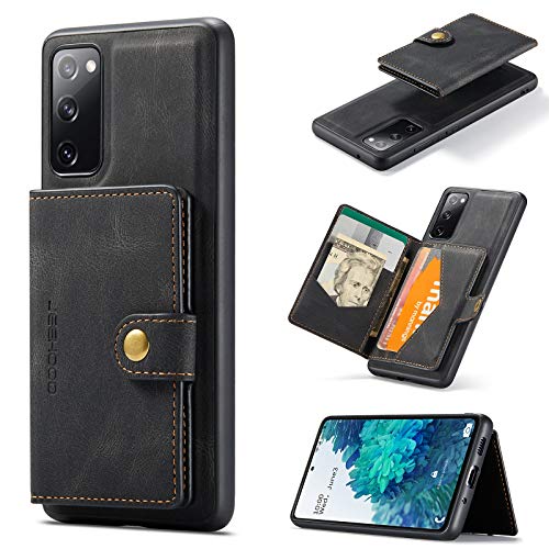 HERCN Schutzhülle aus PU-Leder für Samsung Galaxy S20 FE; MagSafe-Technologie mit Kartenfächern, Standfunktion, funktionale Handyhülle mit Kleiner magnetischer Geldbörse. (Schwarz) von HERCN