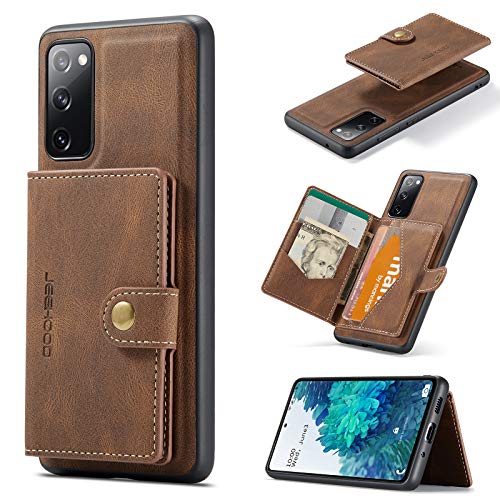 HERCN Schutzhülle aus PU-Leder für Samsung Galaxy S20 FE; MagSafe-Technologie, Kartenhalter, Standfunktion, funktional, mit Kleiner magnetischer Brieftasche. (Braun) von HERCN