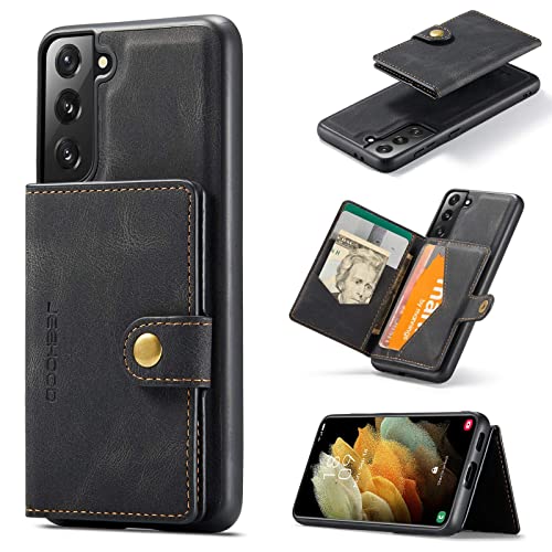 HERCN Schutzhülle aus PU-Leder für Samsung Galaxy S21 5G 6,2 Zoll; MagSafe-Technologie, Kartenhalter, funktional, mit Kleiner magnetischer Brieftasche. (schwarz) von HERCN