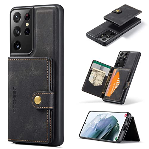 HERCN Schutzhülle aus PU-Leder für Samsung Galaxy S22 Ultra 5G 6,8 Zoll; Kartenhalter – Funktionale Handyabdeckung mit Kleiner magnetischer Brieftasche. (schwarz) von HERCN