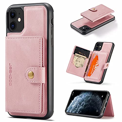 HERCN Schutzhülle aus PU-Leder für iPhone 11 6,1 Zoll; Kartenfach – Standfunktion, funktionale Handyhülle mit Kleiner magnetischer Geldbörse. (Pink) von HERCN