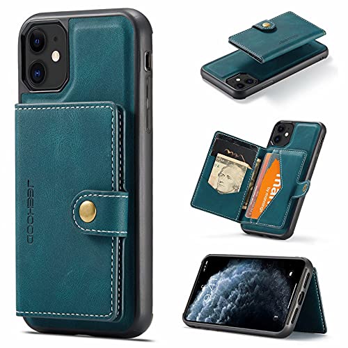 HERCN Schutzhülle aus PU-Leder für iPhone 11 6,1 Zoll (15,7 cm), Kartenhalter – Funktionelle Handyabdeckung mit Kleiner magnetischer Brieftasche. (Blau) von HERCN