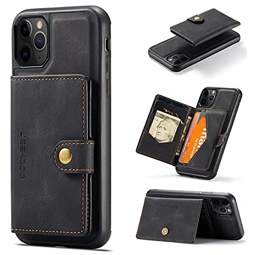 HERCN Schutzhülle aus PU-Leder für iPhone 11 Pro 5,8 Zoll; Kartenhalter – Standfunktion – Funktionelle Handyabdeckung mit Kleiner magnetischer Brieftasche. (schwarz) von HERCN