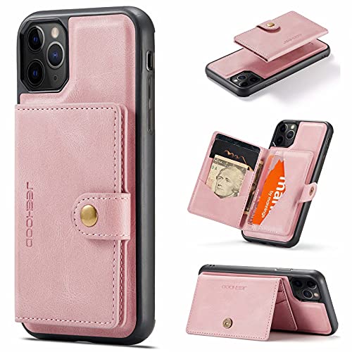 HERCN Schutzhülle aus PU-Leder für iPhone 11 Pro Max 6,5 Zoll (16,5 cm), Kartenhalter – Funktionelle Handyabdeckung mit Kleiner magnetischer Brieftasche. (Pink) von HERCN