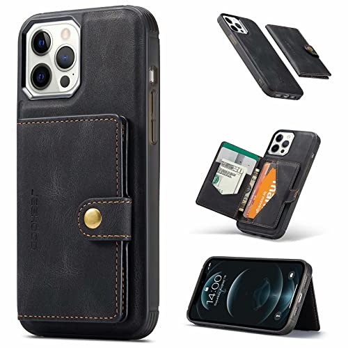 HERCN Schutzhülle aus PU-Leder für iPhone 12/12 Pro 6,1 Zoll; Kartenhalter – Ständer – Funktionelle Handyabdeckung mit Kleiner magnetischer Brieftasche. (schwarz) von HERCN