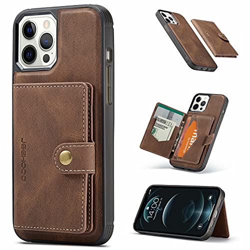 HERCN Schutzhülle aus PU-Leder für iPhone 12/12 Pro 6,1 Zoll (15,4 cm), Kartenfach, Standfunktion, funktionale Handyhülle, mit Kleiner magnetischer Brieftasche, einzigartig. (Braun) von HERCN