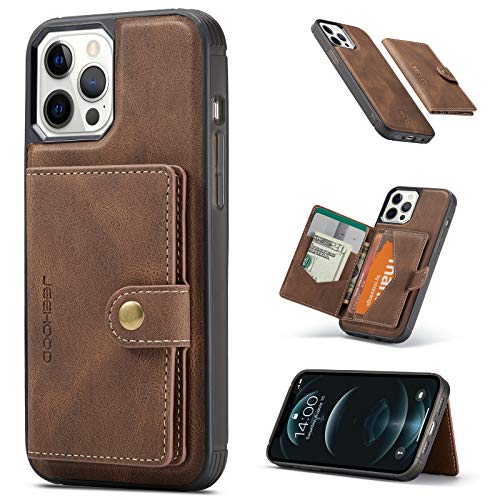 HERCN Schutzhülle aus PU-Leder für iPhone 12 Pro Max 6,7 Zoll (16,7 cm), Kartenfächer, Standfunktion, mit Kleiner magnetischer Brieftasche, Braun von HERCN