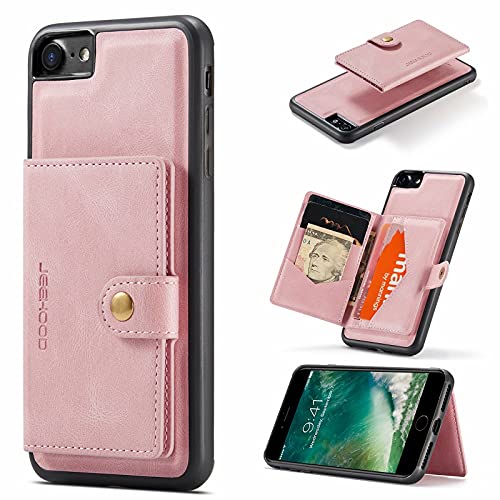 HERCN Schutzhülle aus PU-Leder für iPhone 7/8/ SE(2020) 4,7 Zoll (11,9 cm), Kartenhalter – Funktionelle Handyabdeckung mit Kleiner magnetischer Brieftasche. (Pink) von HERCN