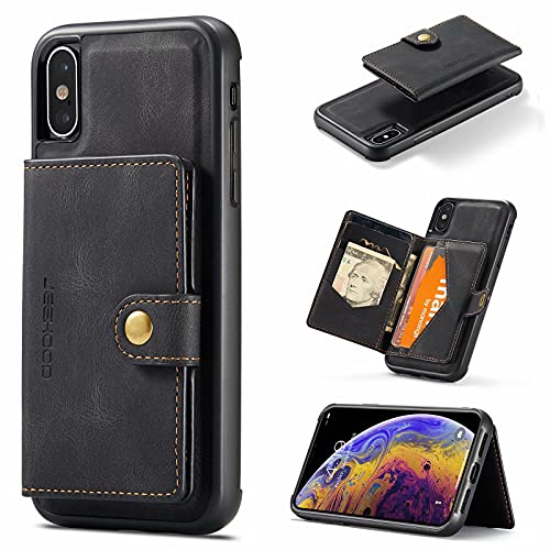 HERCN Schutzhülle aus PU-Leder für iPhone X/iPhone XS 5,8 Zoll (14,9 cm), Kartenhalter – Funktionelle Handyabdeckung mit Kleiner magnetischer Brieftasche. (schwarz) von HERCN