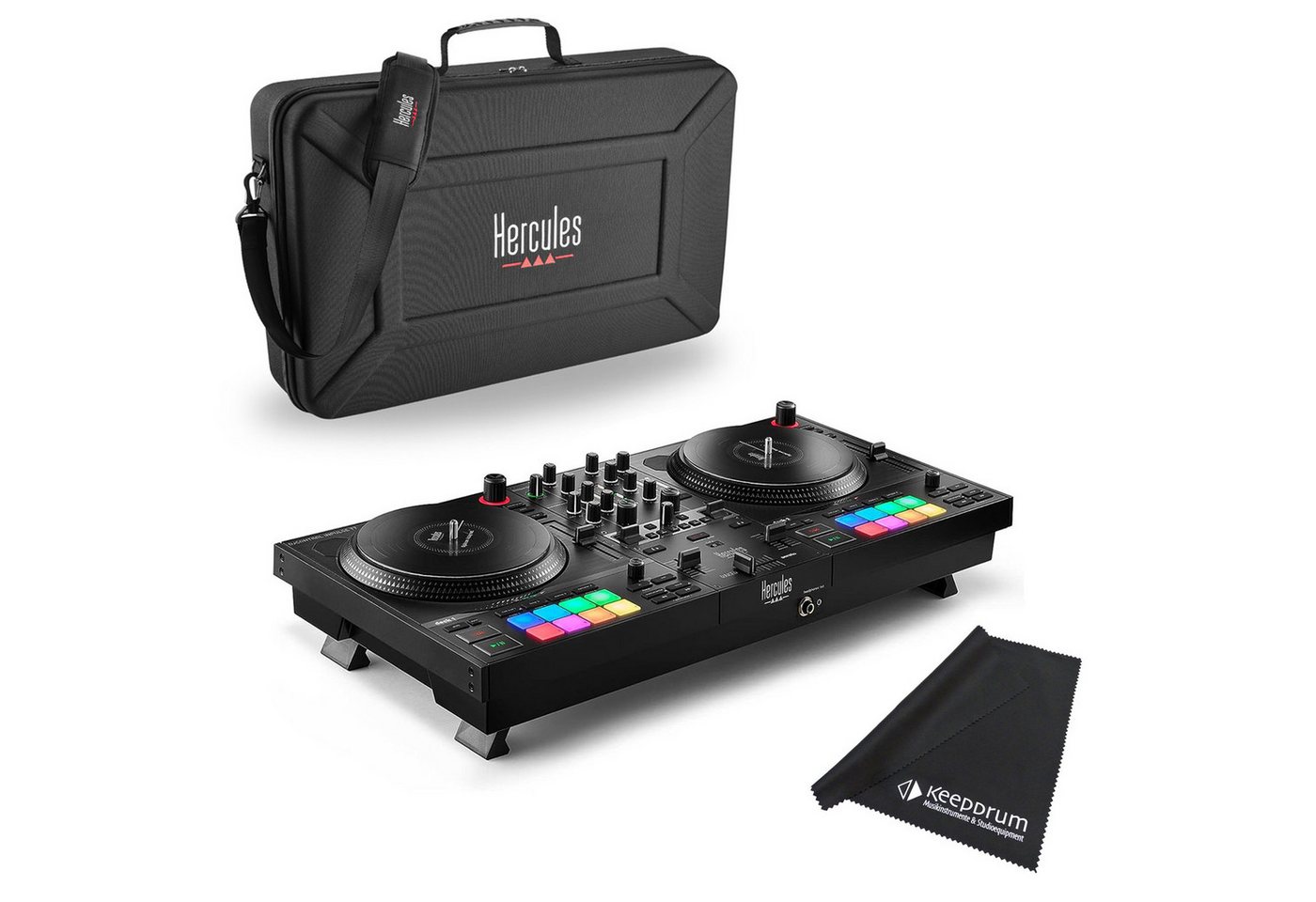 HERCULES DJ Controller Inpulse T7, (mit Hercules Trage-Tasche), mit keepdrum Tuch von HERCULES