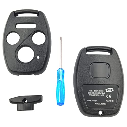HERKIOCIO Ersatz-Schlüsselanhänger-Gehäuse für Honda Accord Civic Ex Pilot, passend für schlüssellose Eingang, Fernbedienung, Schlüsselgehäuse mit Schraubendreher (3 + 1 Tasten, 1 Stück) von HERKIOCIO