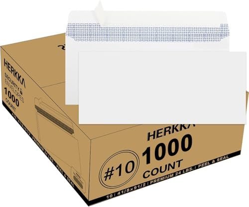 HERKKA Nr. 10 Fensterlose selbstklebende Sicherheitsumschläge, #10 fensterlose Business-Umschläge mit blauem Karo, geeignet für computergedruckte Schecks von HERKKA