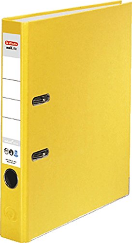 HERLITZ Ordner maX.file nature+ A4 5cm | Kraftpapierbezug selbstklebendes Rückenschild | 5er Sparpack in diversen Farben zur Auswahl (Gelb) von HERLITZ max.File