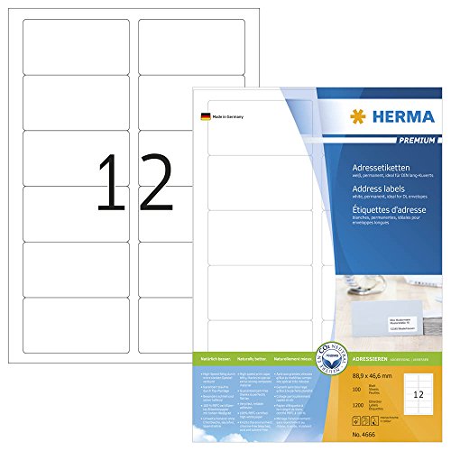 1.200 HERMA 4666 Etiketten / weiß / 88,9 x 46,6 mm von HERMA