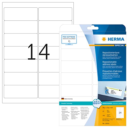 HERMA 10016 Universal Etiketten ablösbar, 800 Blatt, 99,1 x 38,1 mm, 14 pro A4 Bogen, 11200 Stück, selbstklebend, bedruckbar, matt, blanko Papier Klebeetiketten Aufkleber, weiß HERMA 10016 Universal Etiketten ablösbar, 800 Blatt, 99,1 x 38,1 mm, 14 pro A4 Bogen, 11200 Stück, selbstklebend, bedruckbar, matt, blanko Papier Klebeetiketten Aufkleber, weiß von HERMA