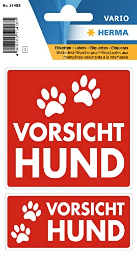 HERMA 15458 Vorsicht Hund Aufkleber wetterfest, 2 Stück, 79 x 75 mm, 9 x 35 mm, selbstklebend, klein, groß, Achtung bissiger Hund Etiketten Schild aus langlebiger Folie für Außen- und Innenbereich HERMA 15458 Vorsicht Hund Aufkleber wetterfest, 2 Stück, 79 x 75 mm, 9 x 35 mm, selbstklebend, klein, groß, Achtung bissiger Hund Etiketten Schild aus langlebiger Folie für Außen- und Innenbereich von HERMA