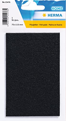 HERMA 15476 Filzgleiter Selbstklebend Schwarz Rechteckig, 75 x 115 mm, ablösbar, Möbelgleiter für Stühle Möbel, Bodengleiter aus Filz für Laminat Parkett Hartholzböden von HERMA