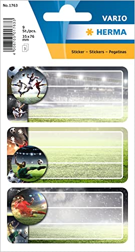 HERMA 1763 Buchetiketten zum Beschriften Fußball, 9 Stück, 76 x 35 mm, selbstklebend, liniert, Buchaufkleber für Schule Kinder Mädchen Jungen, mehrfarbige Heftetiketten Aufkleber, bunt HERMA 1763 Buchetiketten zum Beschriften Fußball, 9 Stück, 76 x 35 mm, selbstklebend, liniert, Buchaufkleber für Schule Kinder Mädchen Jungen, mehrfarbige Heftetiketten Aufkleber, bunt von HERMA