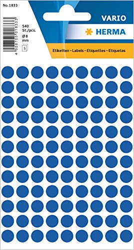 HERMA 1833 Punktaufkleber Klebepunkte blau, 540 Stück, Ø 8 mm, 108 pro Bogen, selbstklebend, Markierungspunkte für Kalender Planer Basteln, matt, blanko Papier Farbpunkte Etiketten Aufkleber HERMA 1833 Punktaufkleber Klebepunkte blau, 540 Stück, Ø 8 mm, 108 pro Bogen, selbstklebend, Markierungspunkte für Kalender Planer Basteln, matt, blanko Papier Farbpunkte Etiketten Aufkleber von HERMA