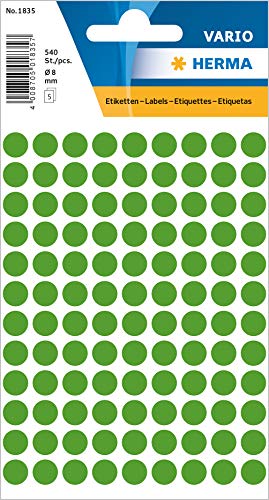 HERMA 1835 Punktaufkleber Klebepunkte grün, 540 Stück, Ø 8 mm, 108 pro Bogen, selbstklebend, Markierungspunkte für Kalender Planer Basteln, matt, blanko Papier Farbpunkte Etiketten Aufkleber HERMA 1835 Punktaufkleber Klebepunkte grün, 540 Stück, Ø 8 mm, 108 pro Bogen, selbstklebend, Markierungspunkte für Kalender Planer Basteln, matt, blanko Papier Farbpunkte Etiketten Aufkleber von HERMA