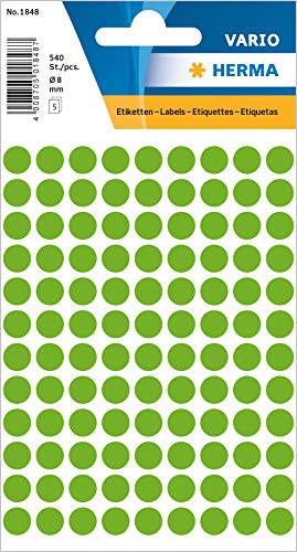 HERMA 1848 Punktaufkleber Klebepunkte leuchtgrün, 540 Stück, Ø 8 mm, 108 pro Bogen, selbstklebend, Markierungspunkte für Kalender Planer Basteln, matt, blanko Papier Farbpunkte Etiketten Aufkleber HERMA 1848 Punktaufkleber Klebepunkte leuchtgrün, 540 Stück, Ø 8 mm, 108 pro Bogen, selbstklebend, Markierungspunkte für Kalender Planer Basteln, matt, blanko Papier Farbpunkte Etiketten Aufkleber von HERMA