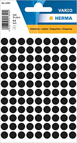 HERMA 1849 Punktaufkleber Klebepunkte schwarz, 540 Stück, Ø 8 mm, 108 pro Bogen, selbstklebend, Markierungspunkte für Kalender Planer Basteln, matt, blanko Papier Farbpunkte Etiketten Aufkleber HERMA 1849 Punktaufkleber Klebepunkte schwarz, 540 Stück, Ø 8 mm, 108 pro Bogen, selbstklebend, Markierungspunkte für Kalender Planer Basteln, matt, blanko Papier Farbpunkte Etiketten Aufkleber von HERMA