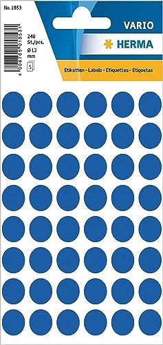 HERMA 1853 Punktaufkleber Klebepunkte blau, 240 Stück, Ø 13 mm, 48 pro Bogen, selbstklebend, Markierungspunkte für Kalender Planer Basteln, matt, blanko Papier Farbpunkte Etiketten Aufkleber HERMA 1853 Punktaufkleber Klebepunkte blau, 240 Stück, Ø 13 mm, 48 pro Bogen, selbstklebend, Markierungspunkte für Kalender Planer Basteln, matt, blanko Papier Farbpunkte Etiketten Aufkleber von HERMA