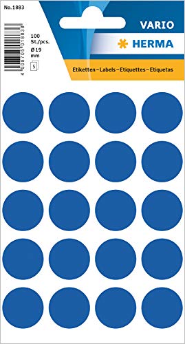 HERMA 1883 Punktaufkleber Klebepunkte blau, 100 Stück, Ø 19 mm, 20 pro Bogen, selbstklebend, Markierungspunkte für Kalender Planer Basteln, matt, blanko Papier Farbpunkte Etiketten Aufkleber HERMA 1883 Punktaufkleber Klebepunkte blau, 100 Stück, Ø 19 mm, 20 pro Bogen, selbstklebend, Markierungspunkte für Kalender Planer Basteln, matt, blanko Papier Farbpunkte Etiketten Aufkleber von HERMA