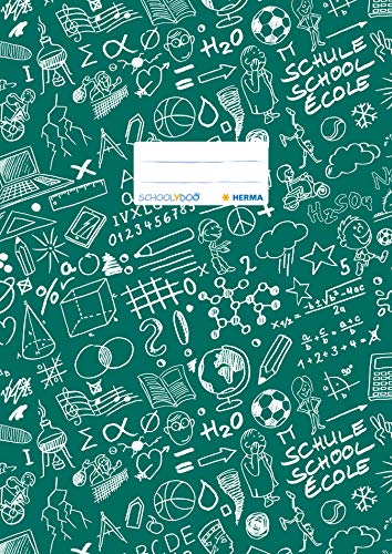 HERMA 19406 Heftumschläge A4 Schoolydoo Grün, 10 Stück, Hefthüllen mit Beschriftungsetikett aus strapazierfähiger & abwischbarer Polypropylen-Folie, Heftschoner Set für Schulhefte, farbig von HERMA
