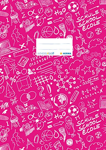 HERMA 19409 Heftumschlag A4 Schoolydoo Pink, Hefthülle mit Beschriftungsetikett aus strapazierfähiger & abwischbarer Polypropylen-Folie, Heftschoner für Schulhefte, farbig von HERMA