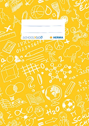 HERMA 19413 Heftumschlag A5 Schoolydoo Gelb, Hefthülle mit Beschriftungsetikett aus strapazierfähiger & abwischbarer Polypropylen-Folie, Heftschoner für Schulhefte, farbig von HERMA