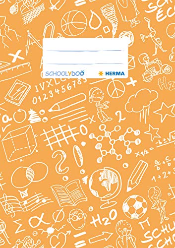 HERMA 19416 Heftumschlag A5 Schoolydoo Orange, Hefthülle mit Beschriftungsetikett aus strapazierfähiger & abwischbarer Polypropylen-Folie, Heftschoner für Schulhefte, farbig von HERMA