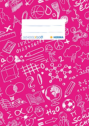 HERMA 19420 Heftumschläge A5 Schoolydoo Pink, 10 Stück, Hefthüllen mit Beschriftungsetikett aus strapazierfähiger & abwischbarer Polypropylen-Folie, Heftschoner Set für Schulhefte, farbig von HERMA