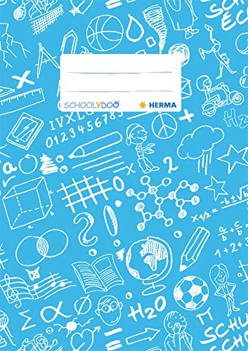 HERMA 19421 Heftumschläge A5 Schoolydoo Hellblau, 10 Stück, Hefthüllen mit Beschriftungsetikett aus strapazierfähiger & abwischbarer Polypropylen-Folie, Heftschoner Set für Schulhefte, farbig von HERMA