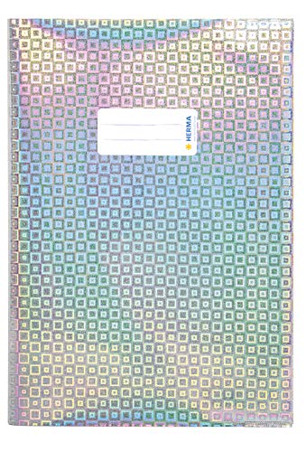 HERMA 19473 Heftumschlag A4 Glamour Silber, Hefthülle mit Beschriftungsetikett aus strapazierfähiger & abwischbarer holografischer Polypropylen-Folie, Heftschoner für Schulhefte, farbig von HERMA