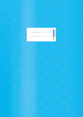 HERMA 19874 Heftumschläge A4 Bast Hellblau, 10 Stück, Hefthüllen mit Beschriftungsetikett & Baststruktur aus strapazierfähiger & abwischbarer Polypropylen-Folie, Heftschoner Set für Schulhefte, farbig von HERMA