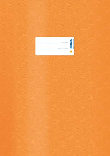 HERMA 19876 Heftumschlag A4 Bast Orange, Hefthülle mit Beschriftungsetikett & Baststruktur aus strapazierfähiger & abwischbarer Polypropylen-Folie, Heftschoner für Schulhefte, farbig von HERMA