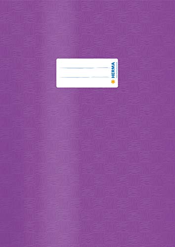 HERMA 19878 Heftumschläge A4 Bast Violett Lila, 10 Stück, Hefthüllen mit Beschriftungsetikett & Baststruktur aus strapazierfähiger & abwischbarer Polypropylen-Folie, Heftschoner für Schulhefte, farbig von HERMA