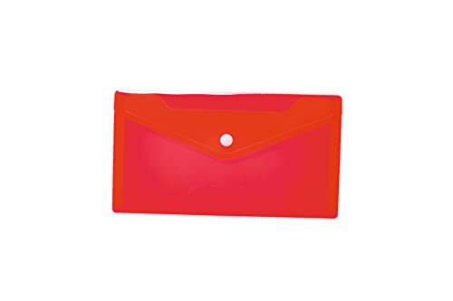 HERMA 20035 Dokumententasche DIN lang transparent rot, kleiner Sichttaschen Umschlag mit Druckknopf, Briefumschlag aus Plastik für Schule, Uni, Büro, Reise von HERMA