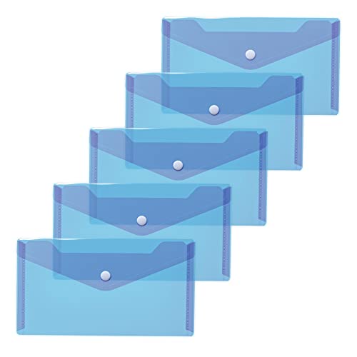 HERMA 20036 Dokumententaschen DIN lang transparent blau, 5 Stück, kleine Sichttaschen Umschläge mit Druckknopf, Briefumschläge aus Plastik für Schule, Uni, Büro, Reise von HERMA