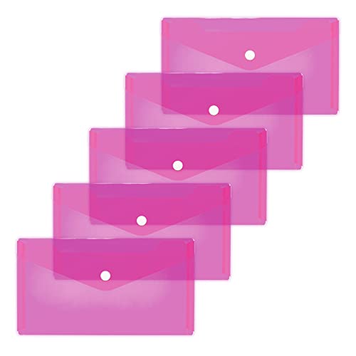 HERMA 20039 Dokumententaschen DIN lang transparent pink rosa, 5 Stück, kleine Sichttaschen Umschläge mit Druckknopf, Briefumschläge aus Plastik für Schule, Uni, Büro, Reise von HERMA