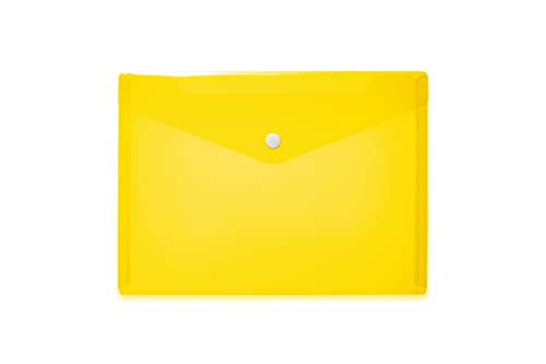 HERMA 20052 Dokumententasche A5 transparent gelb, kleiner Sichttaschen Umschlag mit Druckknopf, Briefumschlag aus Plastik für Schule, Uni, Büro, Reise von HERMA