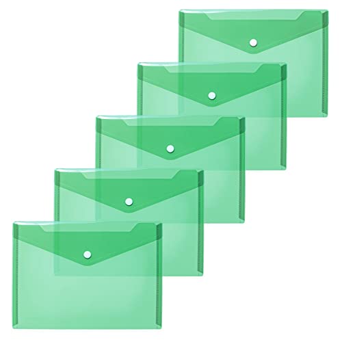 HERMA 20053 Dokumententaschen A5 transparent grün, 5 Stück, kleine Sichttaschen Umschläge mit Druckknopf, Briefumschläge aus Plastik für Schule, Uni, Büro, Reise von HERMA