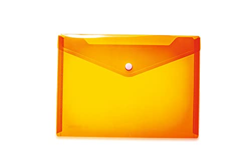 HERMA 20057 Dokumententasche A5 transparent orange, kleiner Sichttaschen Umschlag mit Druckknopf, Briefumschlag aus Plastik für Schule, Uni, Büro, Reise von HERMA