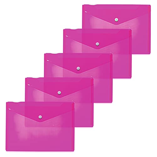 HERMA 20058 Dokumententaschen A5 transparent pink rosa, 5 Stück, kleine Sichttaschen Umschläge mit Druckknopf, Briefumschläge aus Plastik für Schule, Uni, Büro, Reise von HERMA
