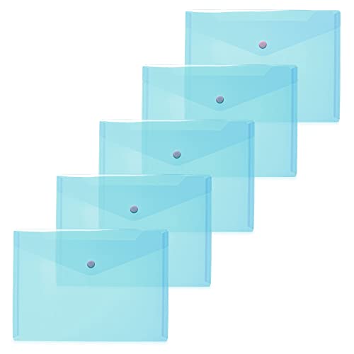 HERMA 20059 Dokumententaschen A5 transparent hellblau, 5 Stück, kleine Sichttaschen Umschläge mit Druckknopf, Briefumschläge aus Plastik für Schule, Uni, Büro, Reise von HERMA